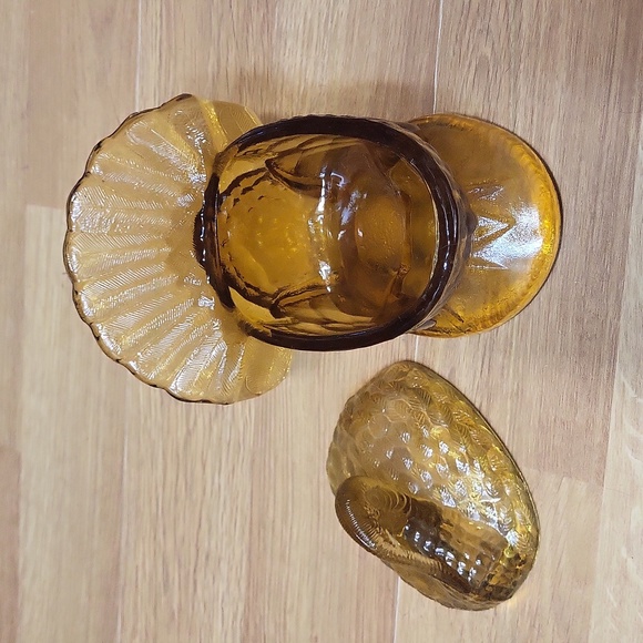 LVintage Amber Glass Turkey on Nest Compote Candy Dish MCM Glassware - Picture 3 of 7